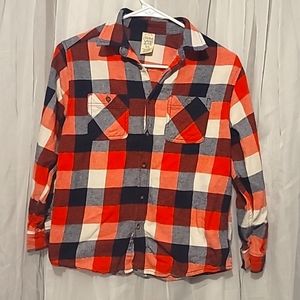 Orange and Blue Long Sleeve Plaid Shirt Brand Faded Glory size XL/XG 14/16
